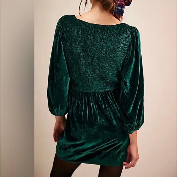 Free People Farrier Velvet Mini Dress Women's XL Green A-Line Long Sleeve NEW - Picture 4 of 7